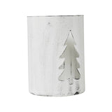Evergreen Distressed White Metal Candle Holder