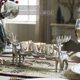 Metal Reindeer Three-Votive Mercury Glass Candle Holder