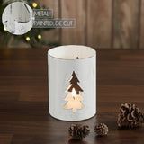 Evergreen Distressed White Metal Candle Holder