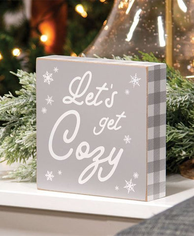Let's Get Cozy Wooden Box Sign