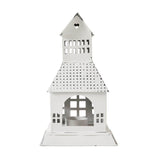 Metal Village House Tealight Holder Distressed White 9.5"