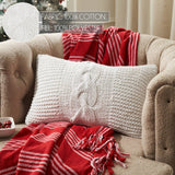 White Chunky Cable Knit Lumbar Throw Pillow 12x20