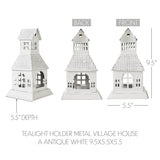 Metal Village House Tealight Holder Distressed White 9.5"