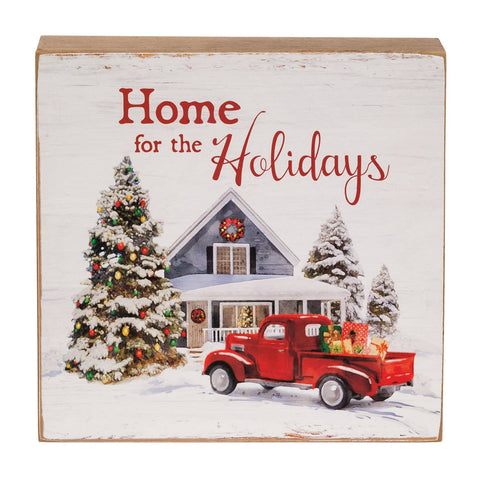 Home for the Holidays Vintage Red Truck Box Sign