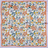 Flower Drawing Printed Square Silky Satin Bandana Scarf: Purple