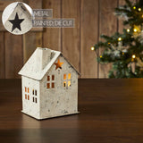 Tealight Holder Metal Village House Antique Cream 6.75x4.75x4.5