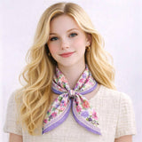 Vintage Botanical Floral Print Square Bandana Scarf: Purple