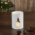 Evergreen Distressed White Metal Candle Holder