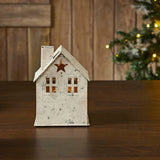 Tealight Holder Metal Village House Antique Cream 6.75x4.75x4.5