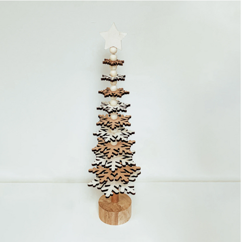 22.8" WOOD SNOWFLAKE TREE