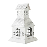Metal Village House Tealight Holder Distressed White 9.5"