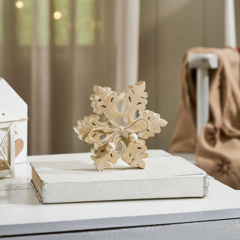 Yuletide Glow Brushed Gold Wooden Snowflake 5.75x5.75x1