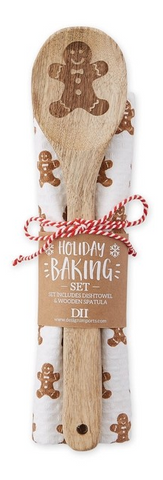 Gingerbread Baking Dishtowel + Spoon Gift Set