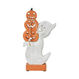 Stacked Jack-O-Lantern Wooden Ghost 11x6x2