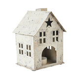 Tealight Holder Metal Village House Antique Cream 6.75x4.75x4.5