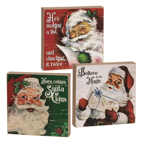 Believe in the Magic Vintage Santa Box Sign, 3 Assorted