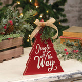 Jingle All the Way Red Wooden Christmas Tree w/Burlap Bow