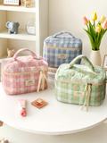Colorful Plaid Quilted Cosmetic Case: Blue