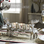 Metal Reindeer Three-Votive Mercury Glass Candle Holder