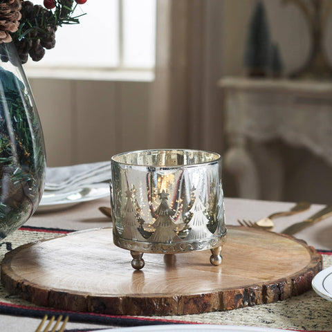 Silver Christmas Mercury Glass Candle Holder