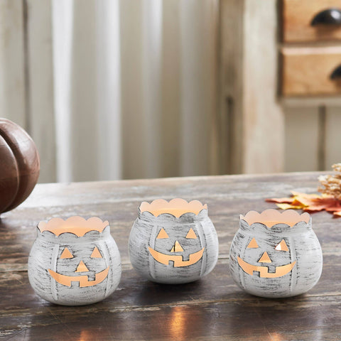 Jack-O-Lantern Candle Holder Antique White - 3x3.5x3.5
