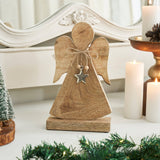 Metal Star Natural Wooden Angel 10.75x6.25x2.5
