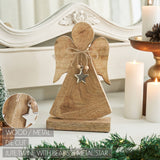 Metal Star Natural Wooden Angel 10.75x6.25x2.5