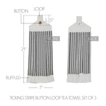 Sawyer Mill Black Ticking Stripe Button Loop Tea Towel