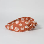 Knotted Headband for Women in Boho Orange Daisy Floral Print