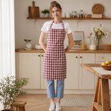 Classic Plaid Pattern Kitchen Apron: Red