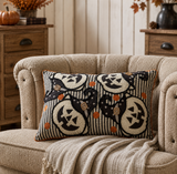 Embroidered Jack O Lantern Halloween Throw Pillow 14x20