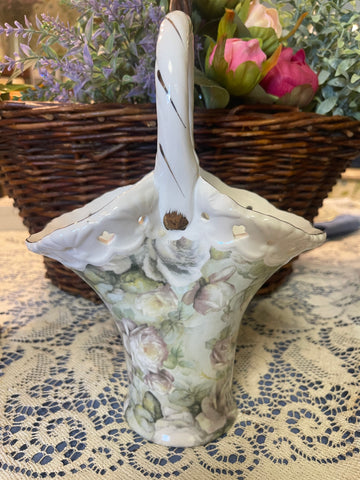 White Rose Handled Basket