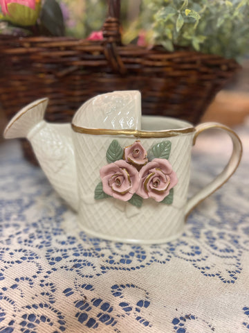 Vintage Porcelain Rose Watering Can