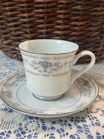 Vintage Blue Flowers Teacup & Saucer