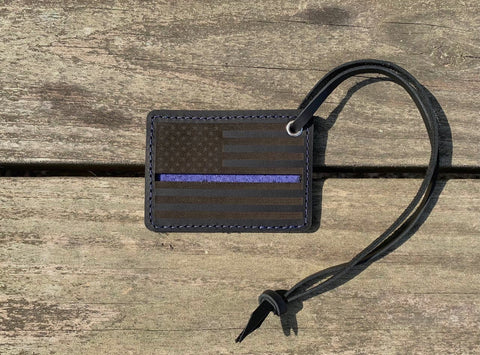 Thin Blue Line-Leather Key Chain