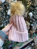 Soft Knit Faux Fur Pom Beanie: Rose