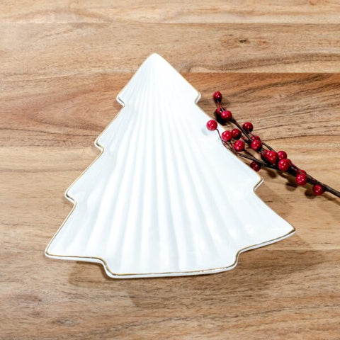 9" WHITE CERAMIC TREE PLATE