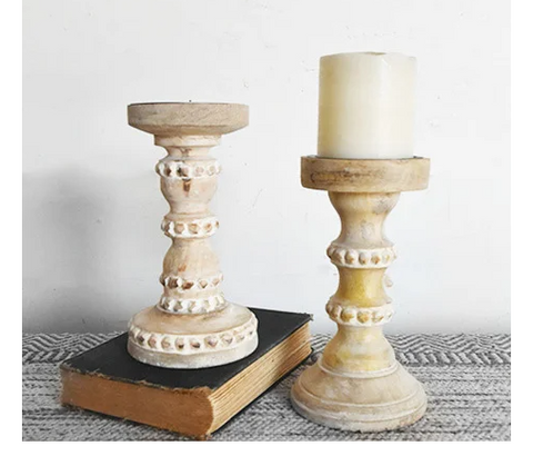 BEADED WOOD CANDLE HOLDERS