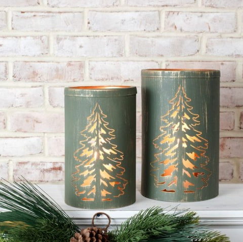GREEN TIN TREE LANTERN