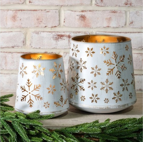 WHITE/GOLD TIN SNOWFLAKE LANTERNS