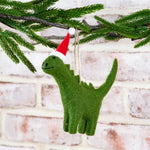 FUZZY SANTA HAT DINOSAUR ORNAMENT
