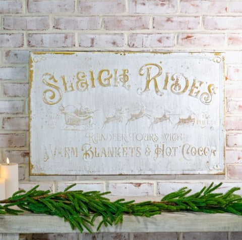 VINTAGE WHITE SLEIGH RIDES SIGN