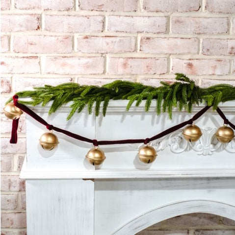 60" GOLD BELL WITH RED VELVET GARLAND