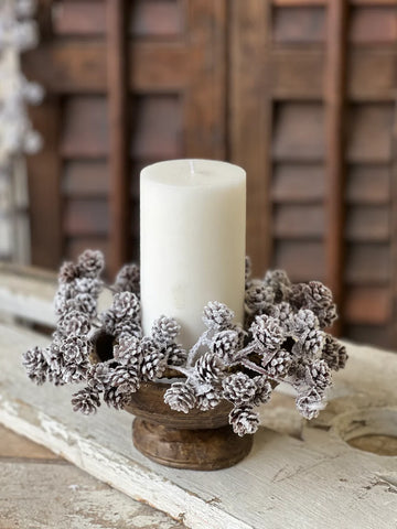 Snowcrested Pinecone Candle Ring | 8"