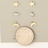 Sterling Silver Moon Lightning Star Stud Earring Set