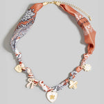 Enamel Heart and Ribbon Bow Charms Bandana Knotted Necklace