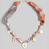 Enamel Heart and Ribbon Bow Charms Bandana Knotted Necklace