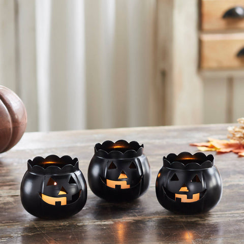 Jack-O-Lantern Candle Holder Black - 3x3.5x3.5