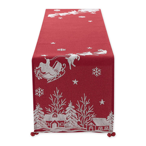 Santa's Sleigh Embroidered Table Runner - 14 X 70"