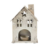 Tealight Holder Metal Village House Antique Cream 6.75x4.75x4.5